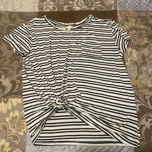 Black and White Short Sleeve Tie Front T-Shirt